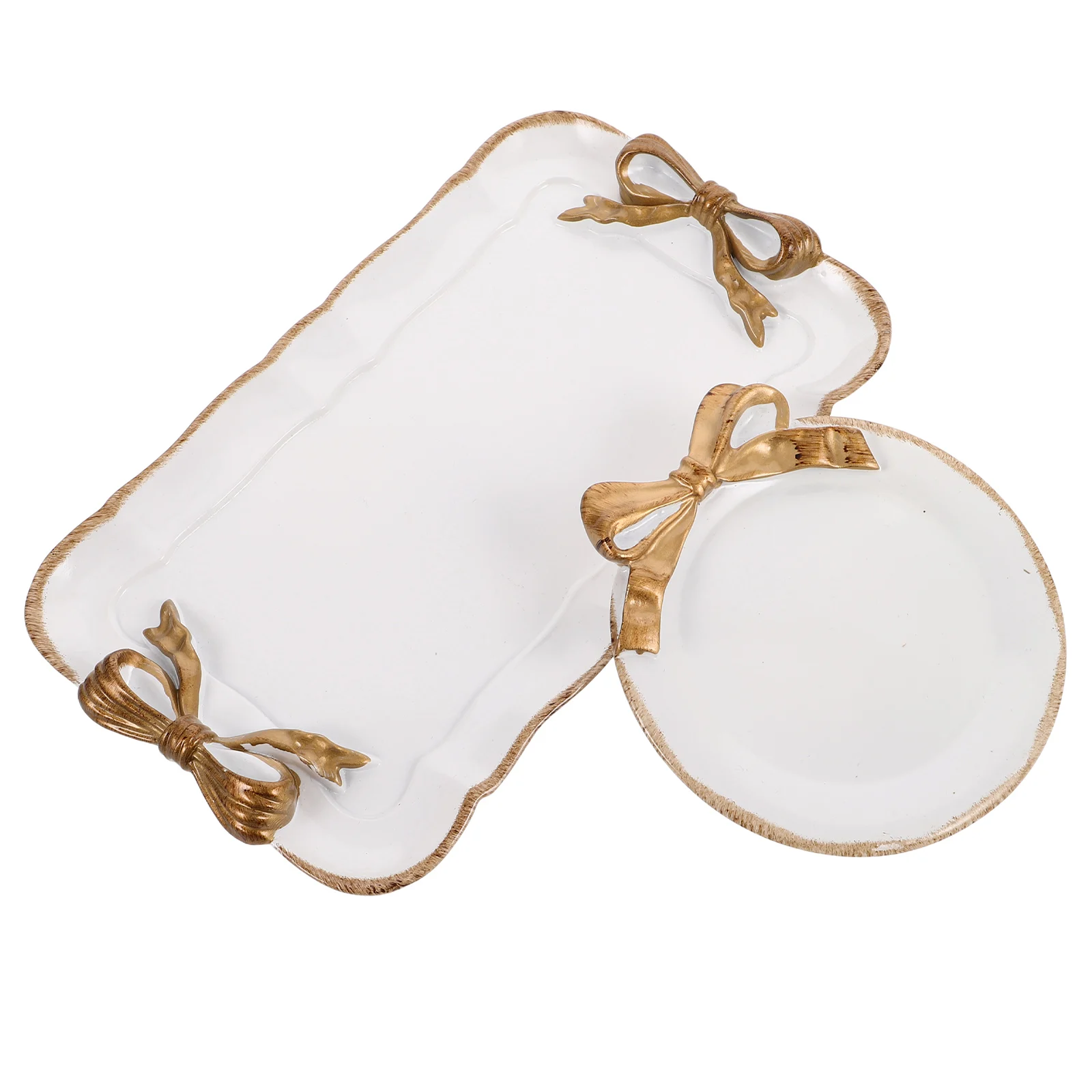 

2Pcs Bowknot Jewelry Tray Vintage Resin Rings Organizer Decorative Vanity Tray Small Trinket Holder Storage Display Dish