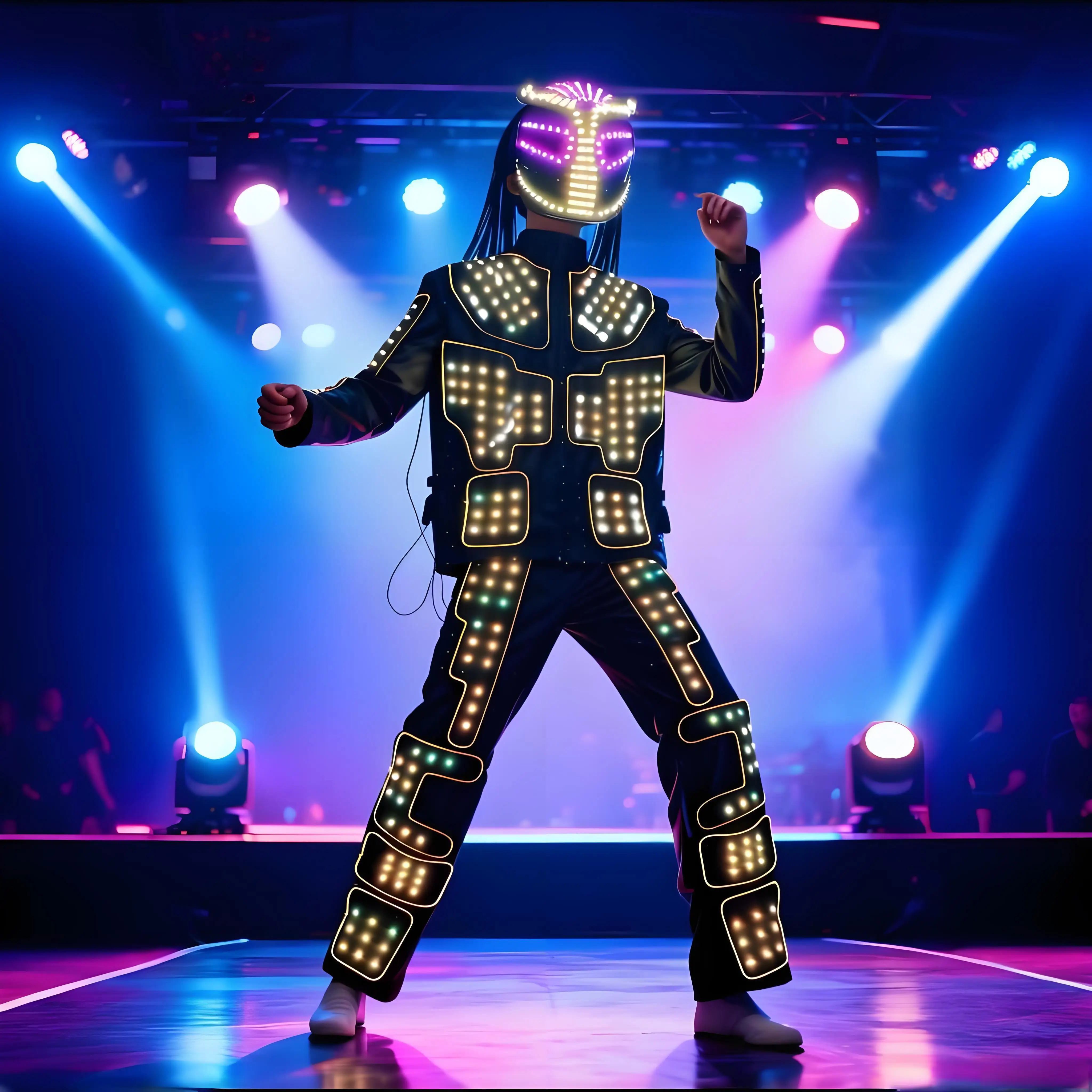 남성용 LED 로봇 라이트 파티 코스튬 성인용 헬멧 포함 발광 의상 공연용