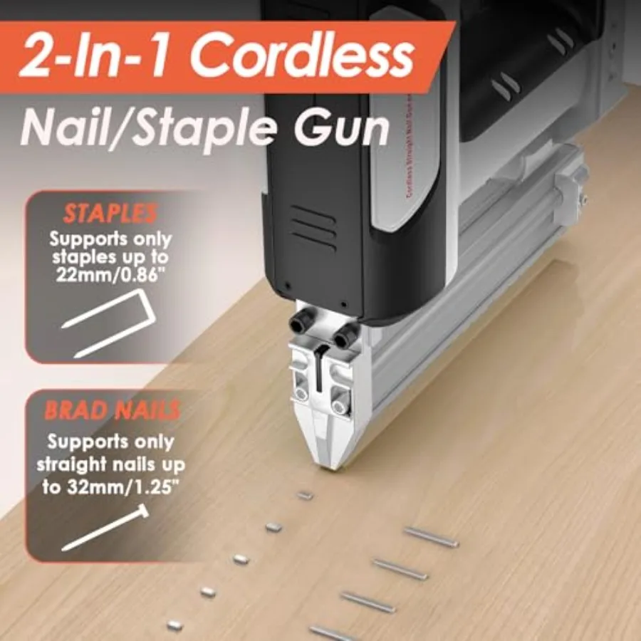 Pregador Brad sem fio 2 em 1 com 2 baterias de lítio Pistola de pregos elétrica portátil de calibre 18 para telhado, carpintaria, instalação de drywall