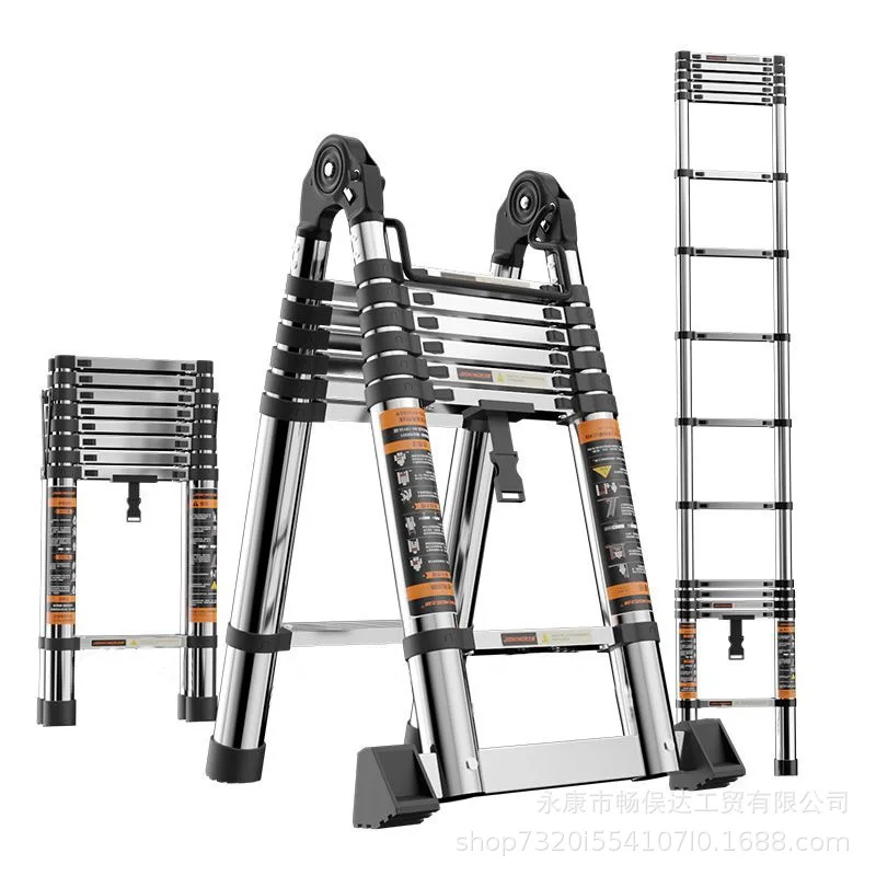 

Stainless steel telescopic ladder Multifunctional household stacked ladder Bamboo ladder Lifting Telescopic