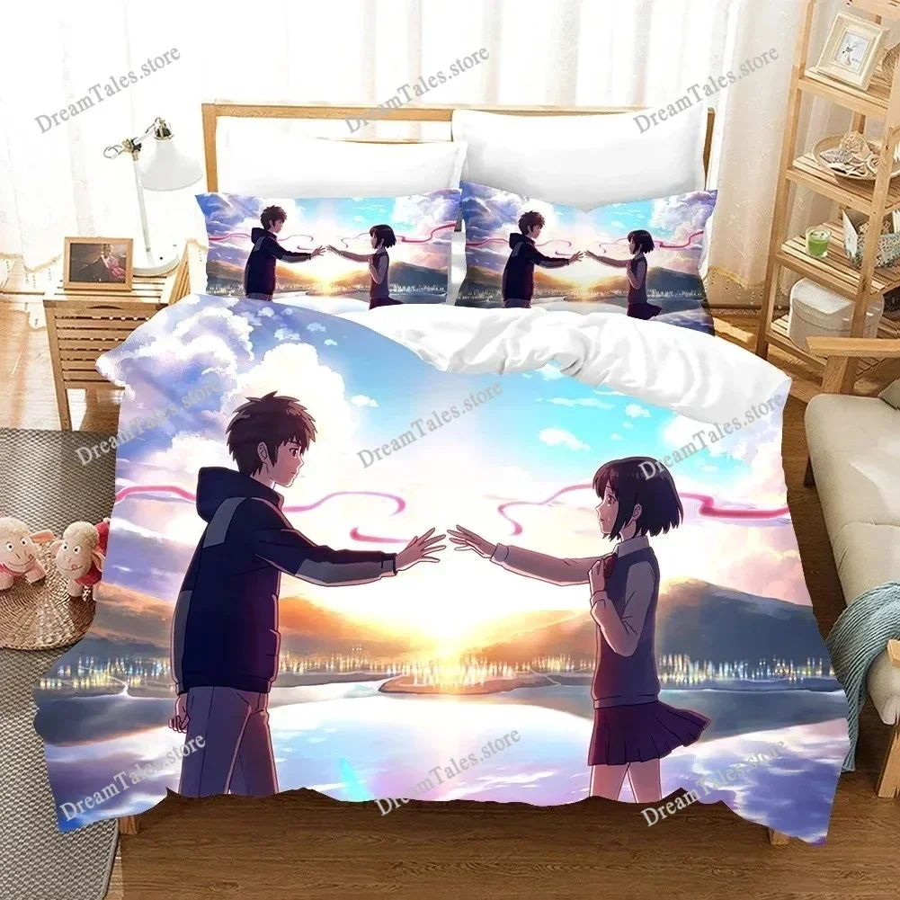 Luxury Bedding Set Japan Anime Your Name Cartoon Duvet Cover Set Comforter Bedspread Linen Twin Single Size Printed Home Textile