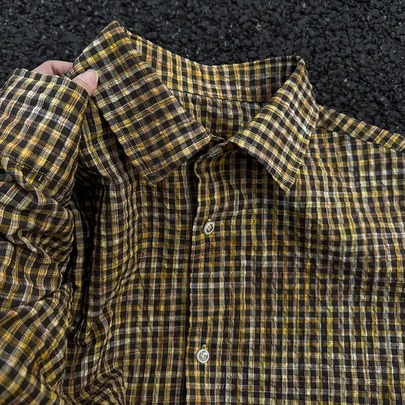 Spring Long Sleeved Shirt Men Fashion Retro Checkered Shirt Men Streetwear Korean Loose Casual Shirt Mens Vintage Plaid Shirts