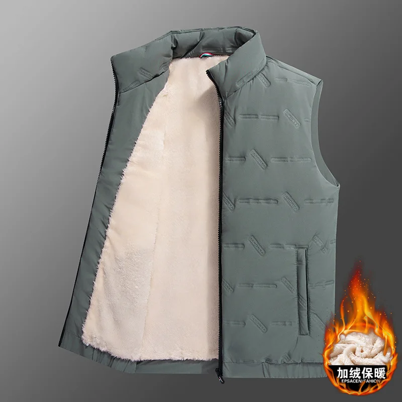 Autumn Winter Mens Trendy Lamb Wool Vest Fleece Lined Thickened Down Cotton Material Versatile Warm Sleeveless