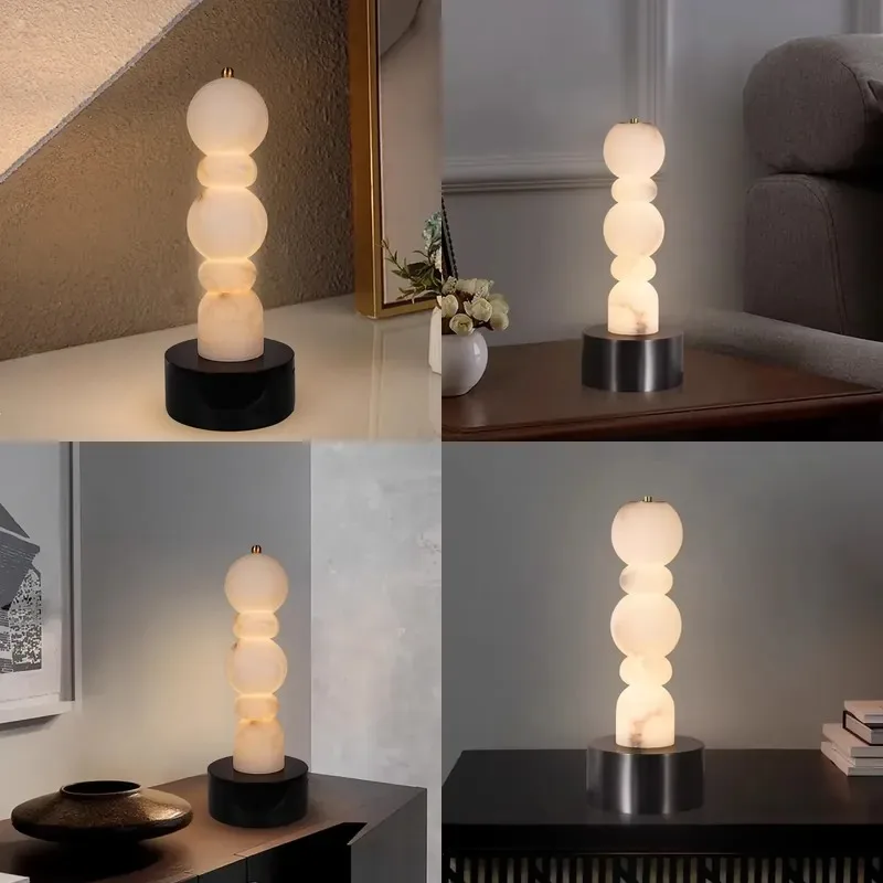 2025 New Collection Spanish Marble Stone Stacked Table/Luxury Ambient Bedside Lamp Modern Design Aluminum Master Bedroom