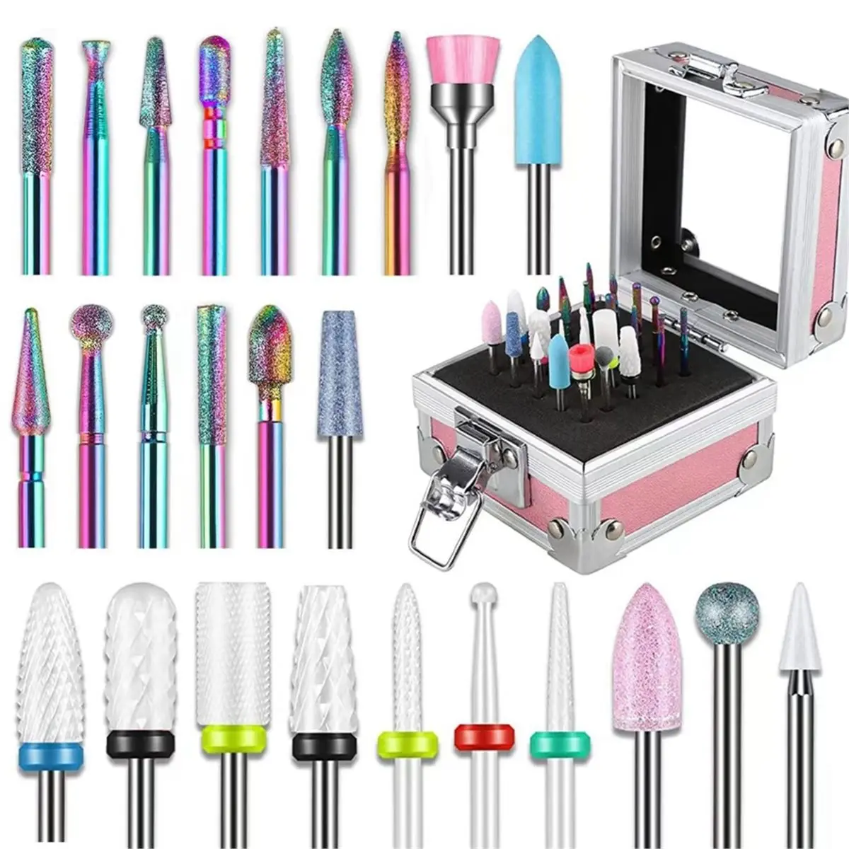 [N84R] 25 Piece Nail Milling Cutter Set, Ceramic Carbide Cuticle Nail Drill, Efficient Removal Drill Tool