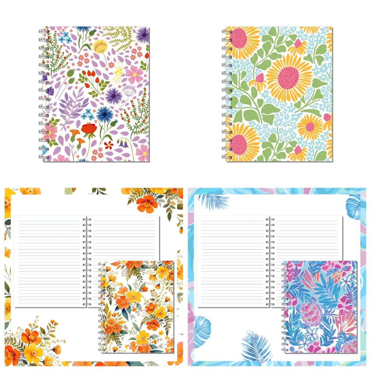1PC Colorful Wild Flower Spiral Notebook, Floral Print Lined Bound Journal Notebook for Student Writing Planner Office Birthday