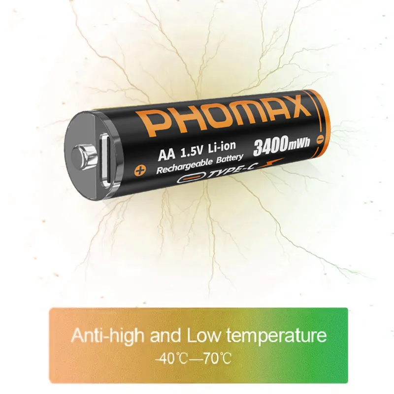 PHOMAX Baterai Lithium-ion AA Isi Ulang Li-ion Sel Silinder 1.5V untuk Keyboard dan Mouse Nirkabel