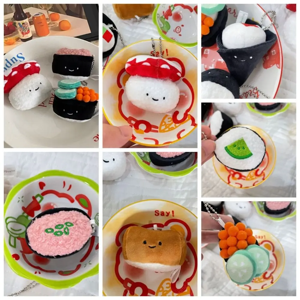 Porte-clés en peluche Sushi, Expression mignonne, anguille, concombre, poupée en peluche, jouet roulé à la main, pendentif de sac à dos de Style japonais