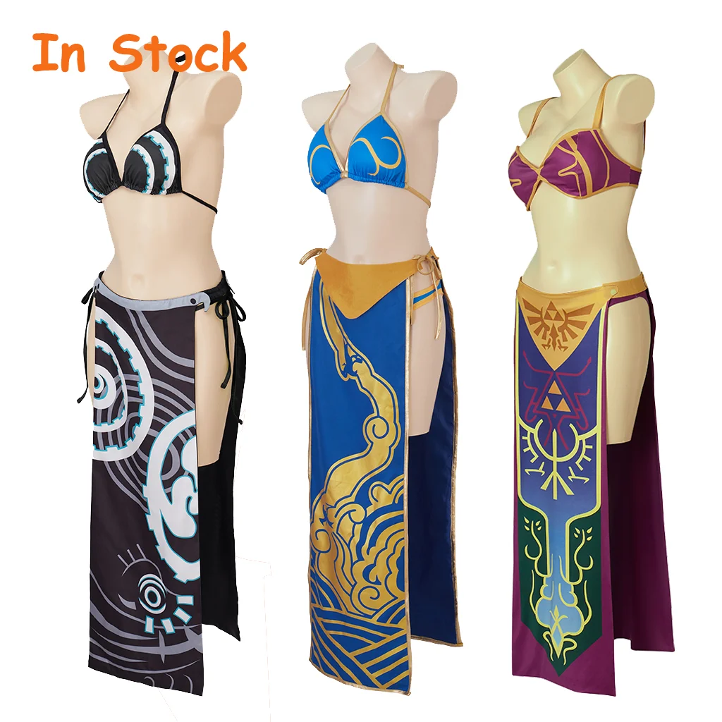 In Stock Game Chun Li Princess Cosplay Women Sexy Suspender Bikini Suits Beach Suit Pool Party Costume Halloween Costume