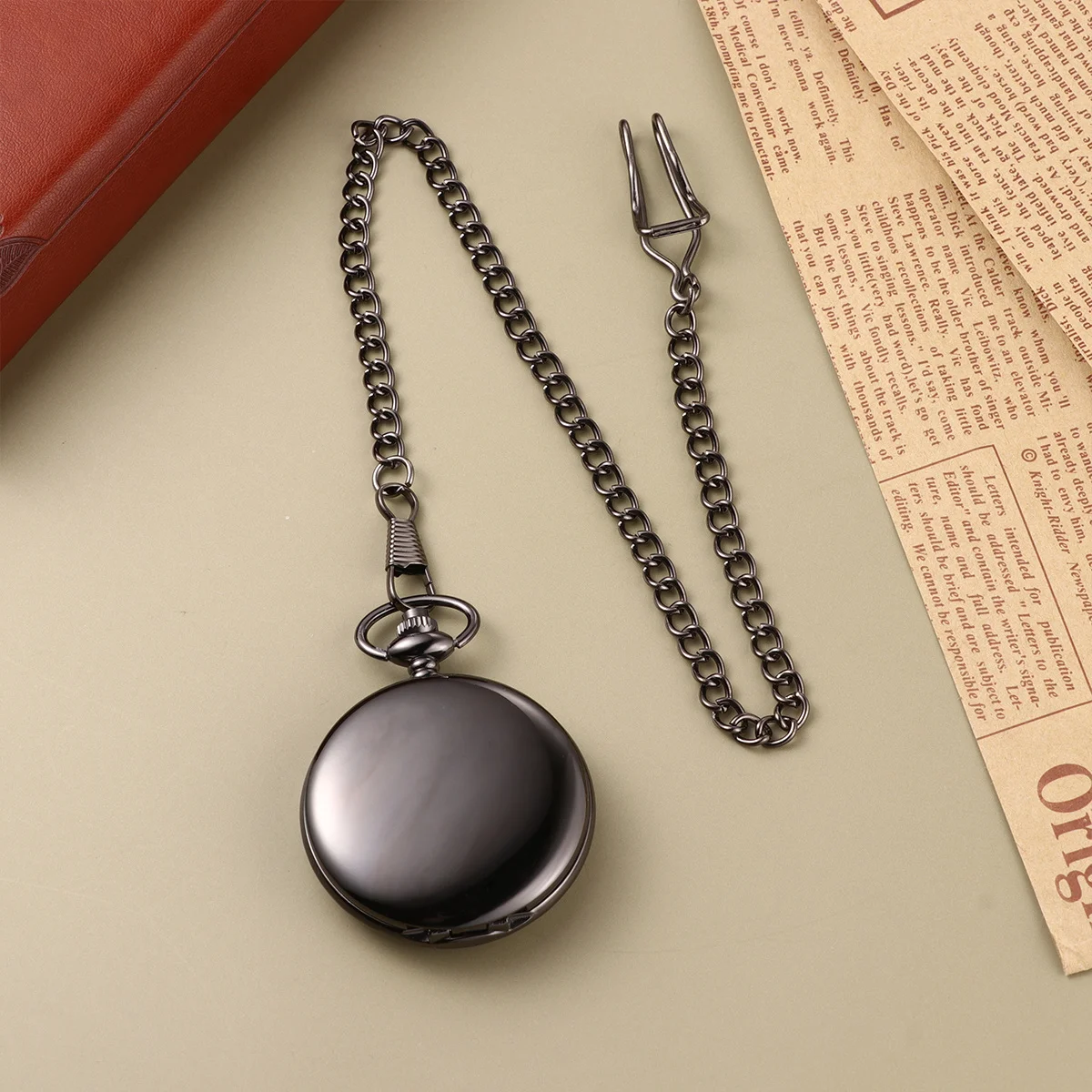 1pc Two-Faced Shiny Pocket Watch Black Alloy Vintage Quartz Timepiece For Men Women Classic Retro Fashion Accessory