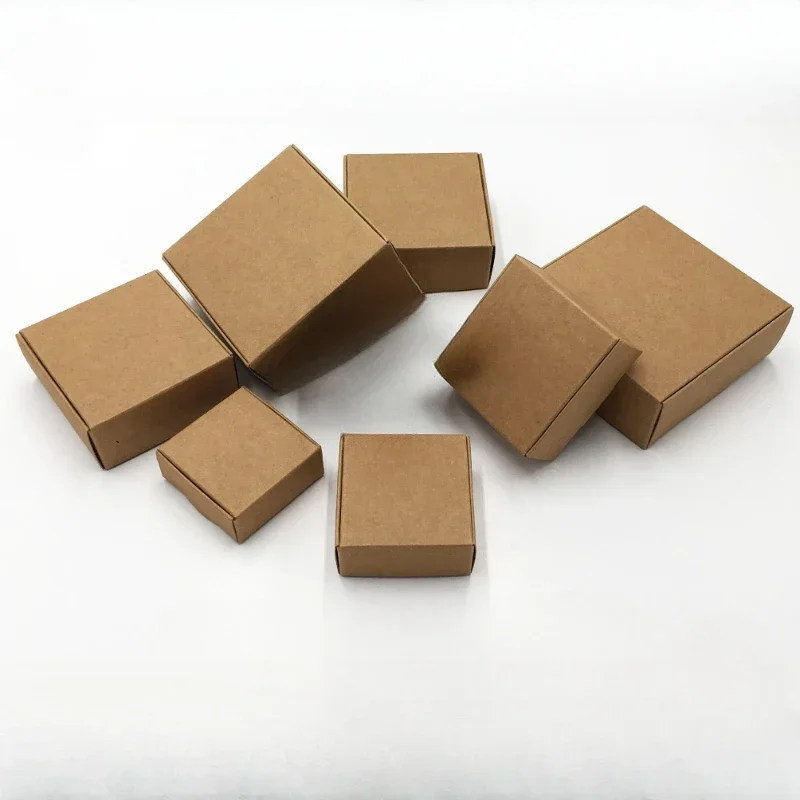 50pcs Kraft Paper Packaging Box Small Durable Paper Jam Fold Square Cosmetic Gift Packing Multi Size Aircraft Hard Boxes Carton