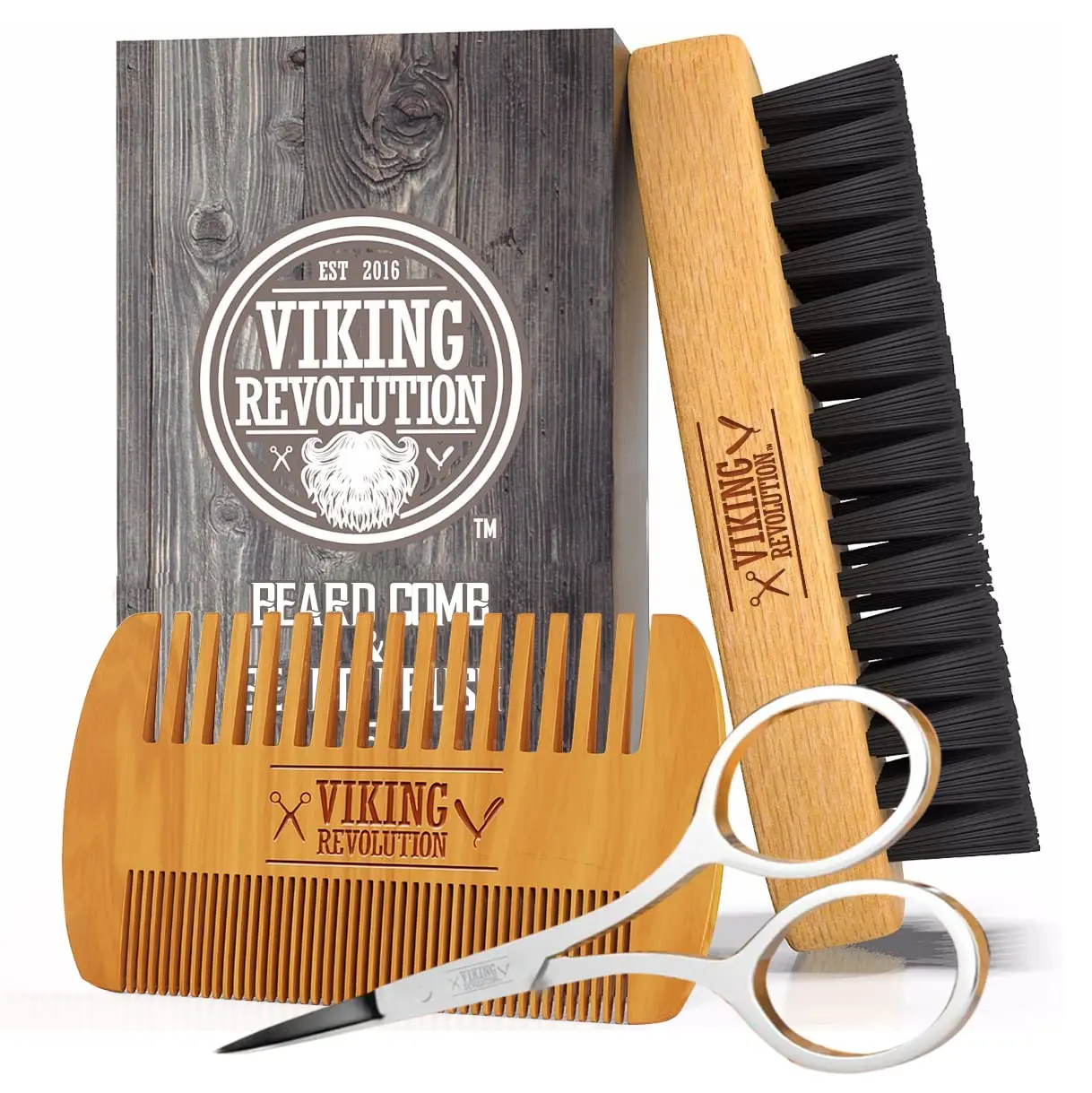 

Beard Comb and Brush Set for Men - Natural Boar Bristle Brush, Pear Wood Comb, Velvet Travel Pouch