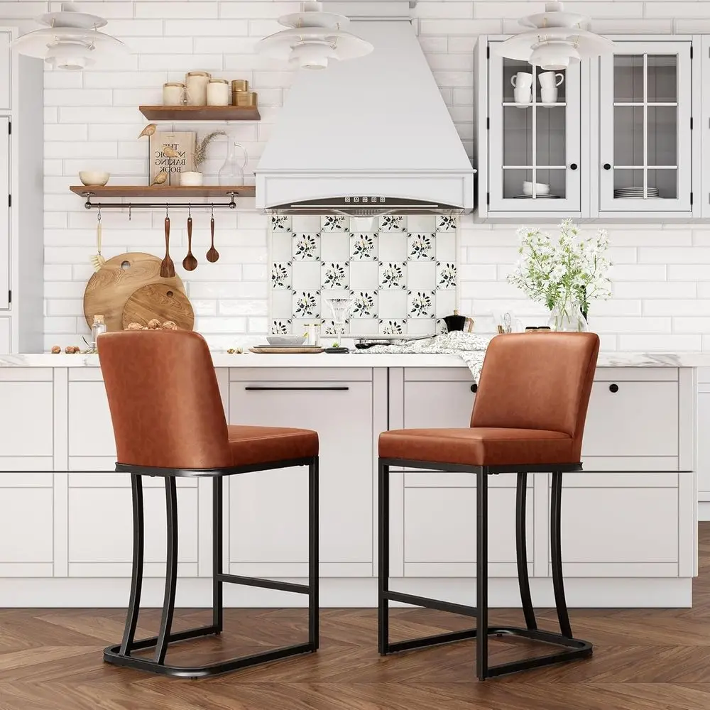 

Counter Stools with Backs, 24 inch Bar Stools or Kitchen Island, Upholstered PU Leather Bar Chair with ootrest, Great or Coee Sh