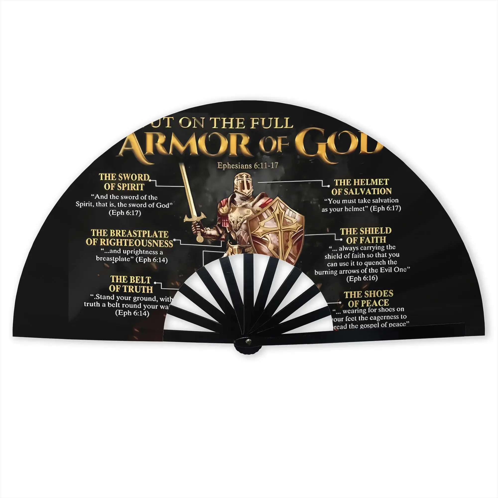 Portable Folding Fans Featuring The Armor of God from The Bible, Without Battery