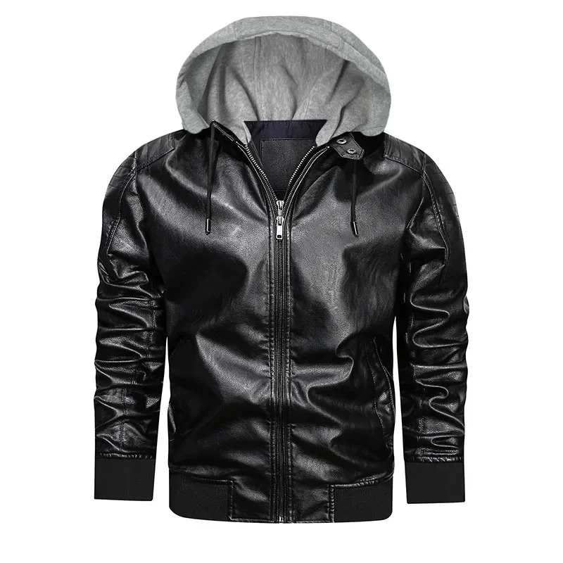 Autumn Casual Slim Male PU Stand Collar Zipper Windbreaker Chaquetas Motorcycle Leather Jacket Tactics Coat Men Winter Fleece