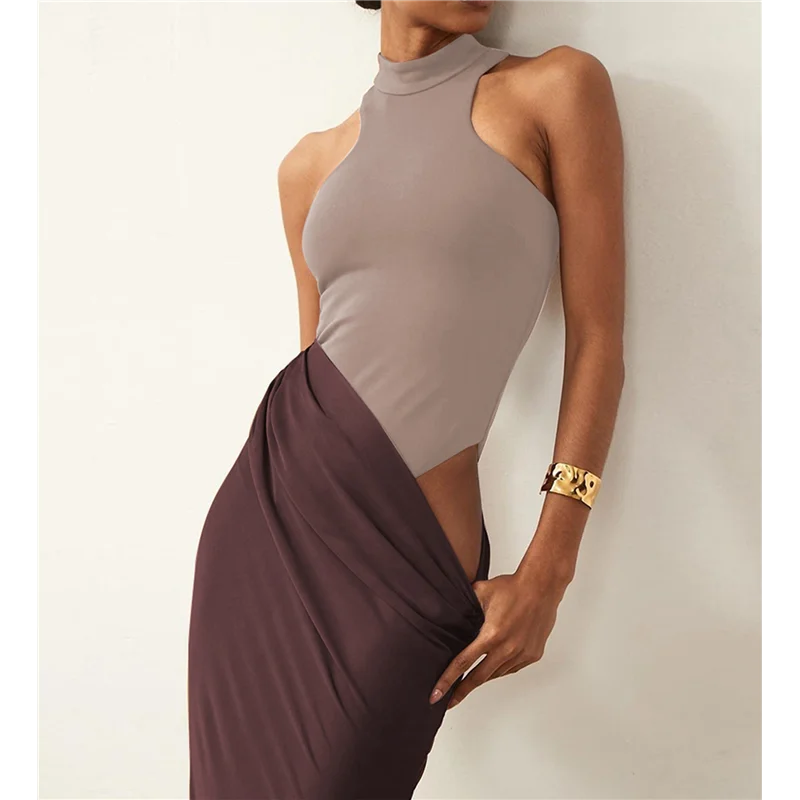 ABRT-robe longue débardeur d'été pour femmes, élégante, sans manches, col licou, moulante, Maxi