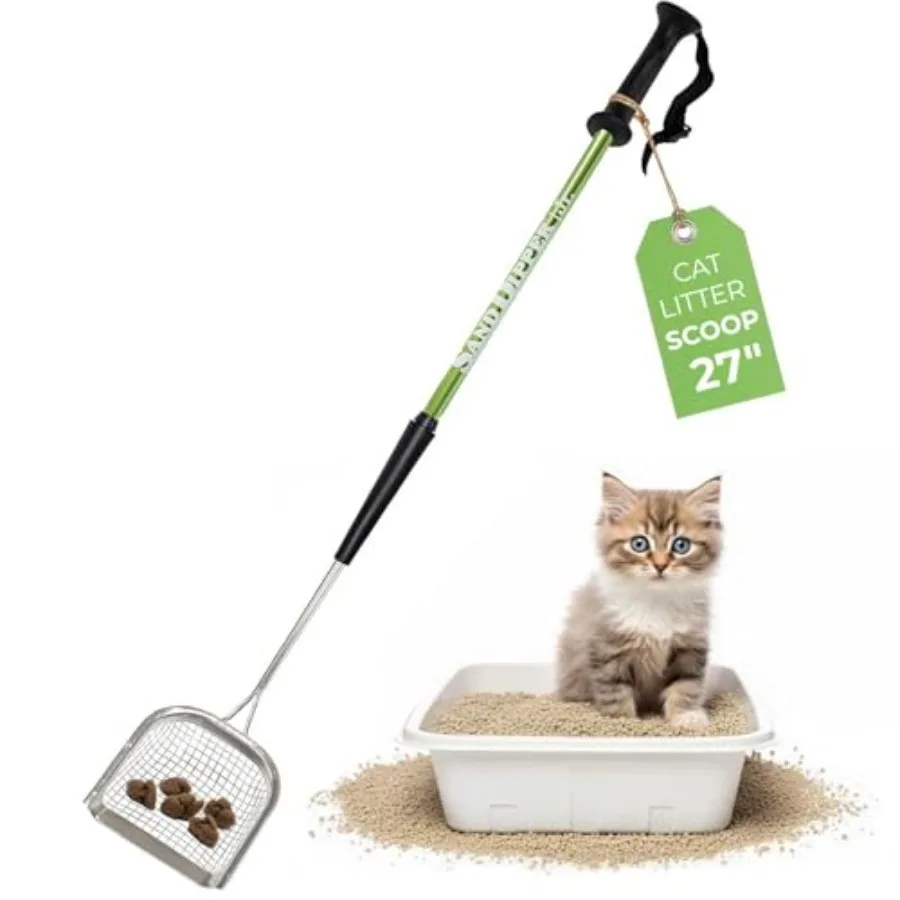 

Metal Cat Litter Scoop Long Handle Cat Poop Scooper for Litter Box 27",Heavy-Duty Stainl Steel Kitty Litter Scoop (Junior