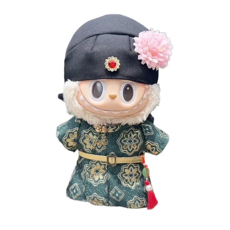 ل Labubu Gen 123 دمية الزي 17 سنتيمتر جديد سوبر لطيف الطراز القديم تانغ دعوى زهرة الطيور العرقية الصينية الرسمية زي