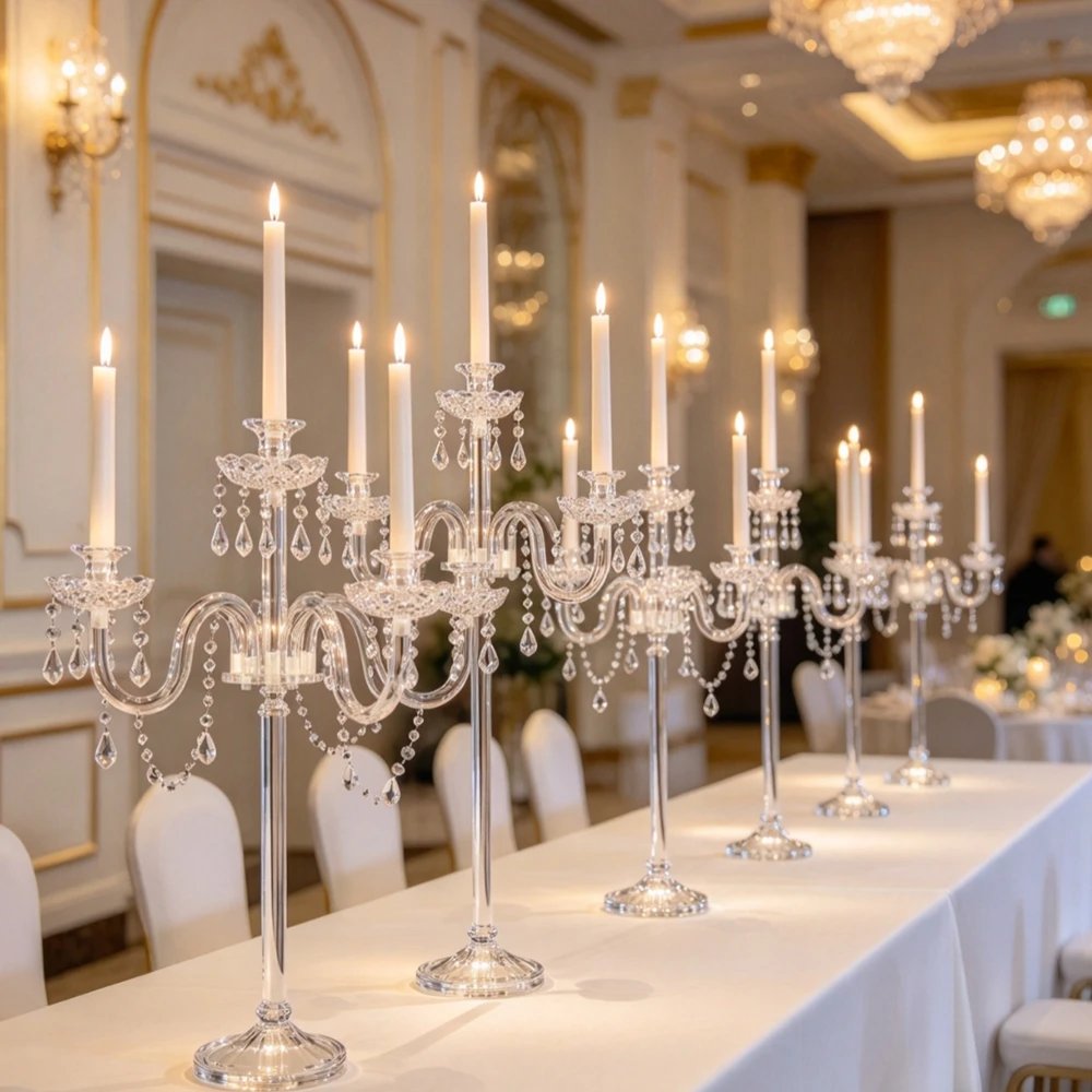 5/6/10pcs 100/110/120cm Acrylic Multi Head Candelabra Crystal  Tabletop Candle Stand For Wedding Reception Commercial Party