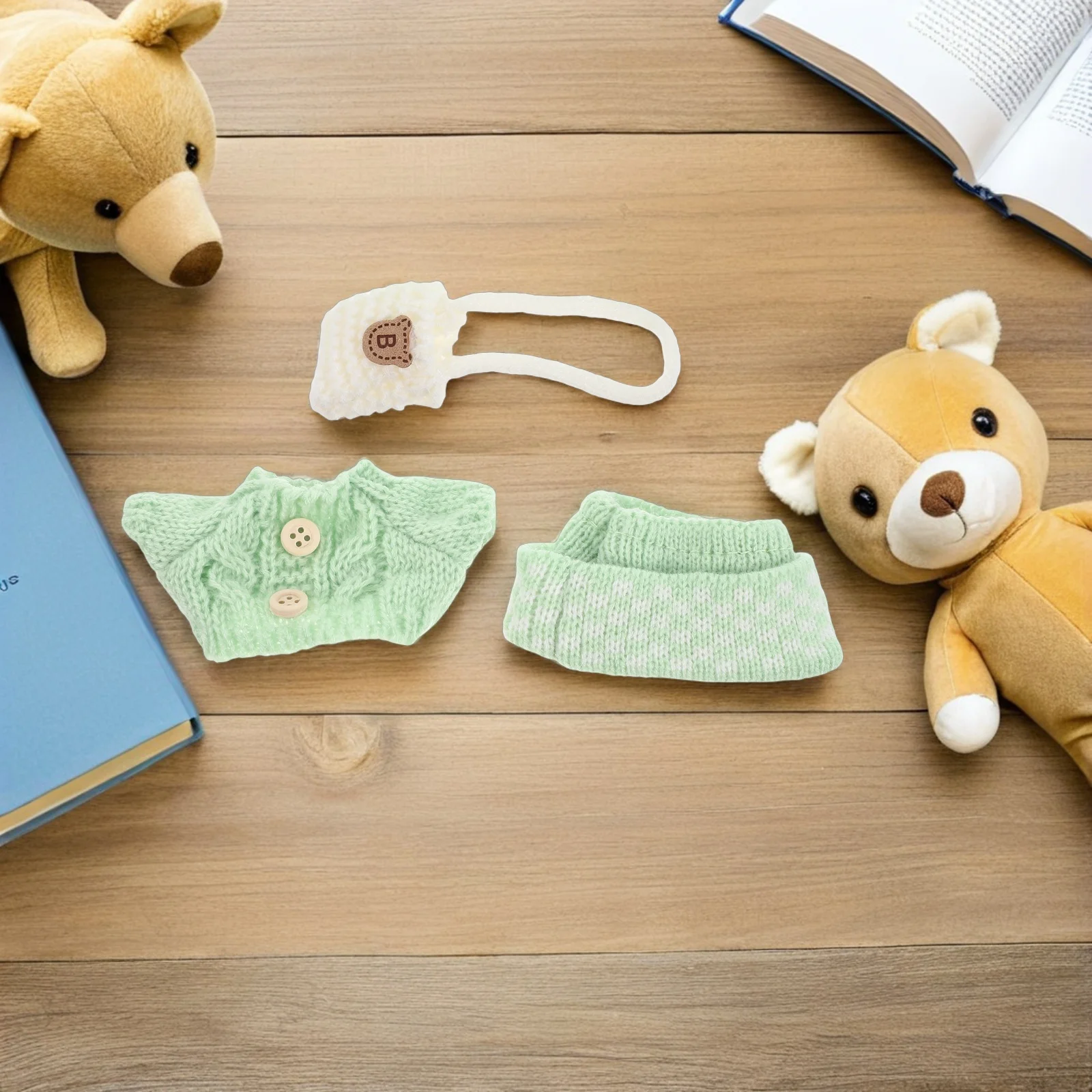 

1 комплект, 1 комплект одежды, вязаный свитер, шапка, мини-сумка для медведя, морской свинки, зимний костюм морской свинки, аксессуары для пальто, светло-зеленый