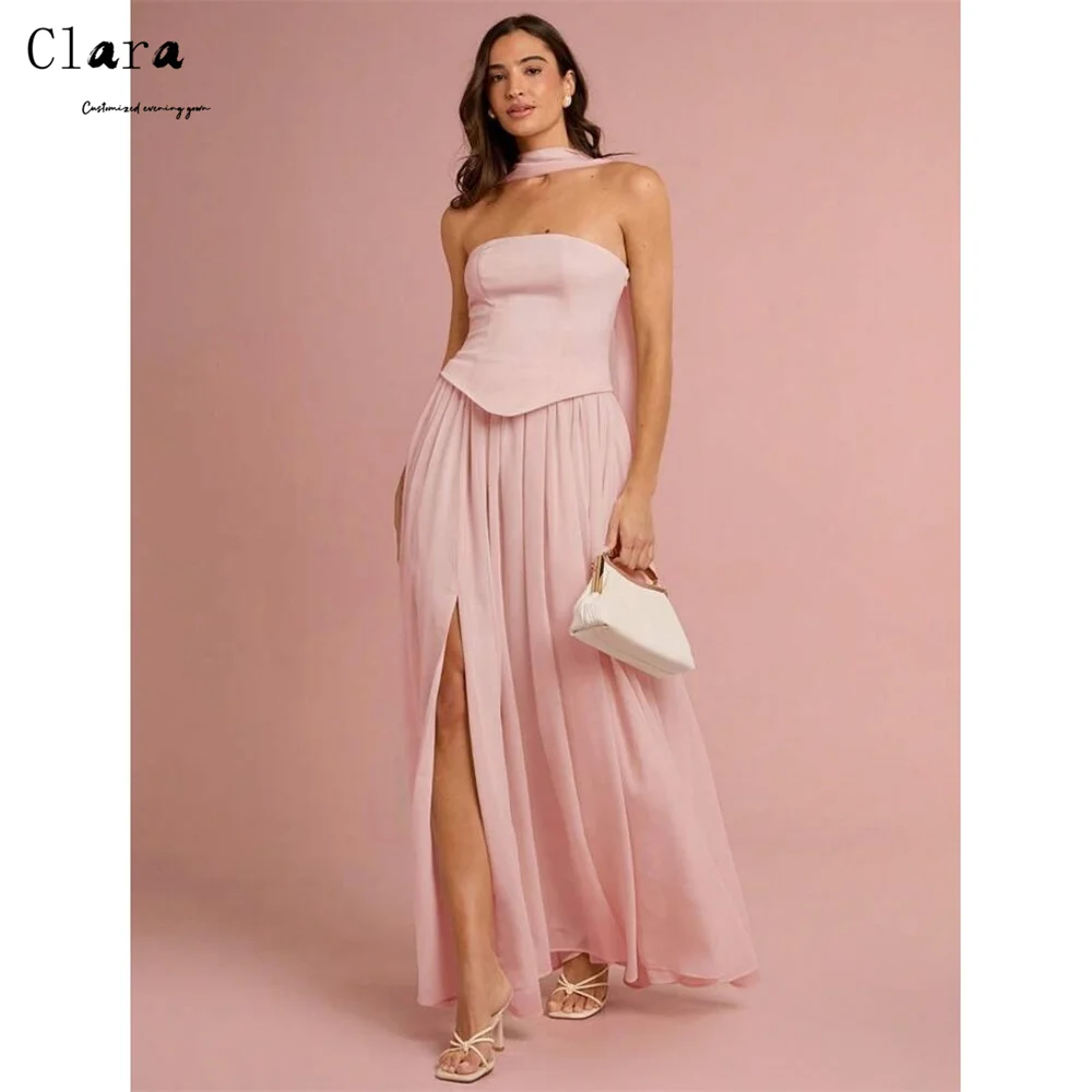 

Clara Custom Pink Side Slit Tube Top A Line Evening Dresses Woman Elegant Women's Dresses for Wedding Party Dresses Luxury 2026