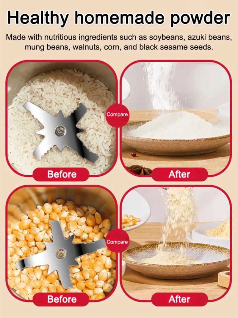 【EU Plug】Household Mini High Power Grinder, Press to Start Auto Stop on Release, Multifunctional Dry Crusher for Grains