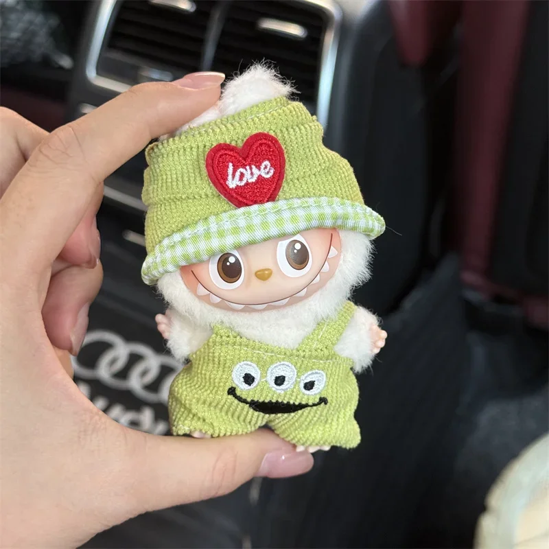 

For Labubu 4.0 Pin for Love Series Clothes Cartoon Overalls with Hat for Mini Labubu V4 Doll Outfit Accessories