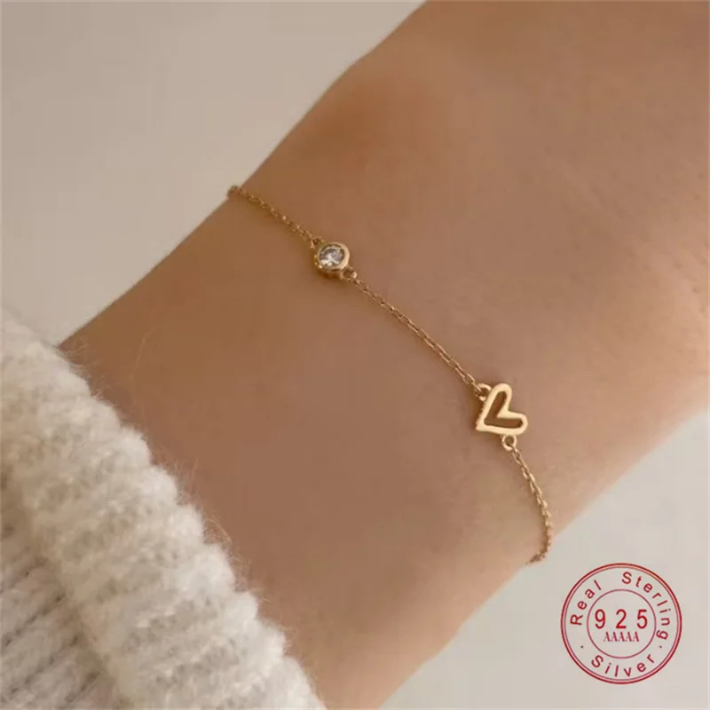 925 Sterling Silver Plating 14K Gold Zircon Heart Bracelets Exquisite Adjustable Bracelet For Women Jewelry