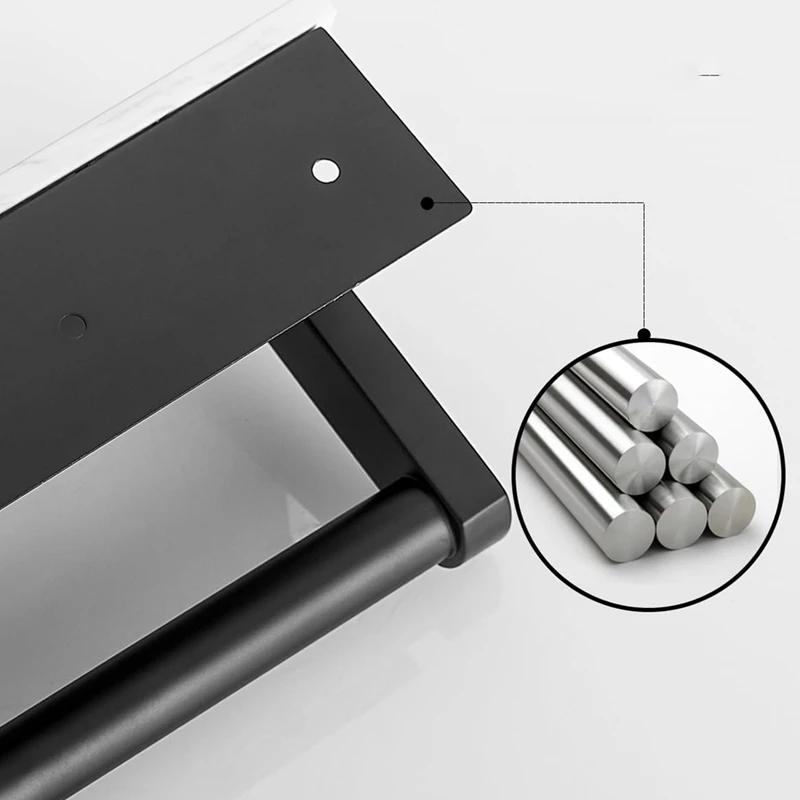 Marble Toilet Paper Holder with Shelf Toilet Paper Roll Holder Wall Mount for Bathroom Cabinet Decorative, Black-A28R