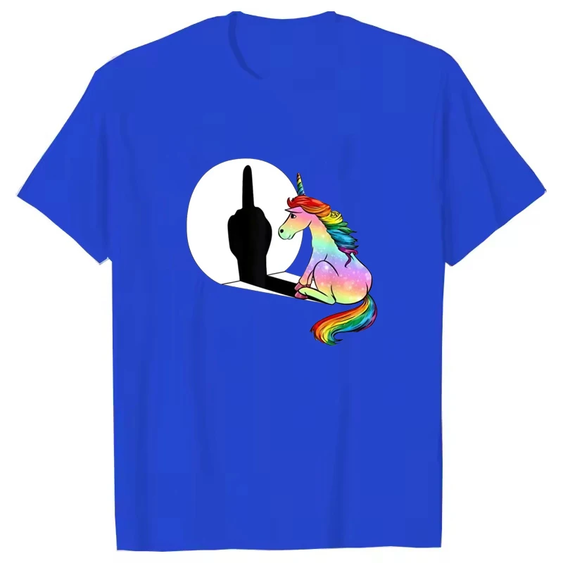 Unicorn Middle Finger T Shirt Women Mens T-Shirt Streetwear Tshirts Anime Clothes Four Seasons Asian Size S-5XL