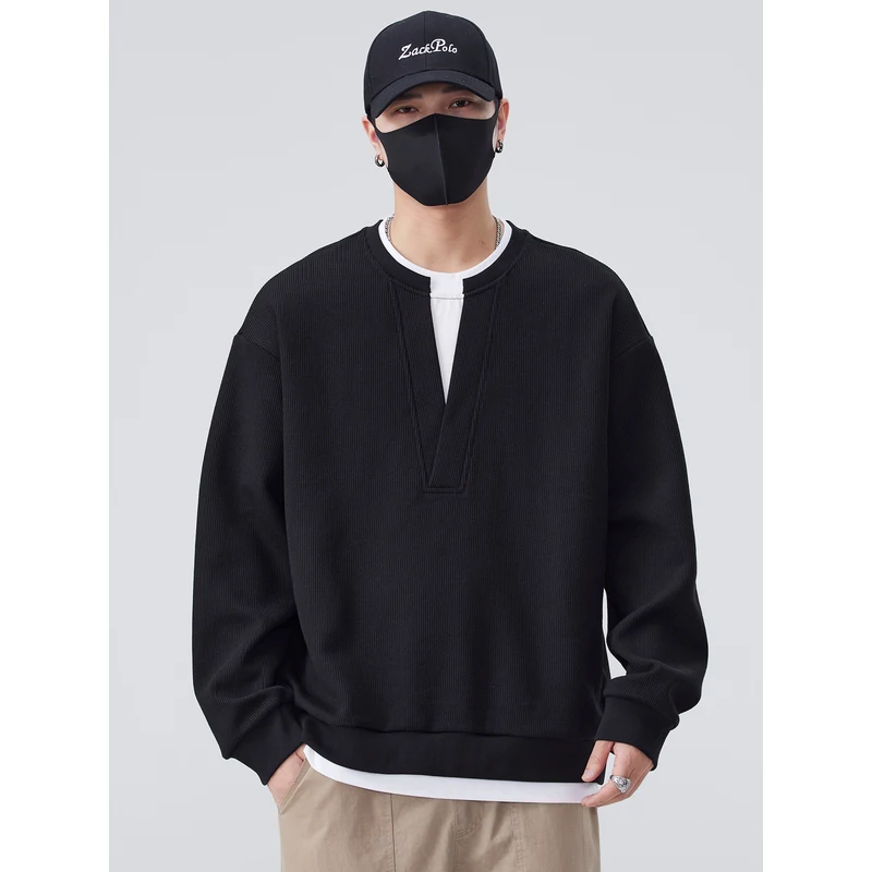 

Мужская повседневная толстовка с длинным рукавом и V-образным вырезом в американском стиле, новая коллекция весна-осень, свободный крой, хлопок, верхняя одежда