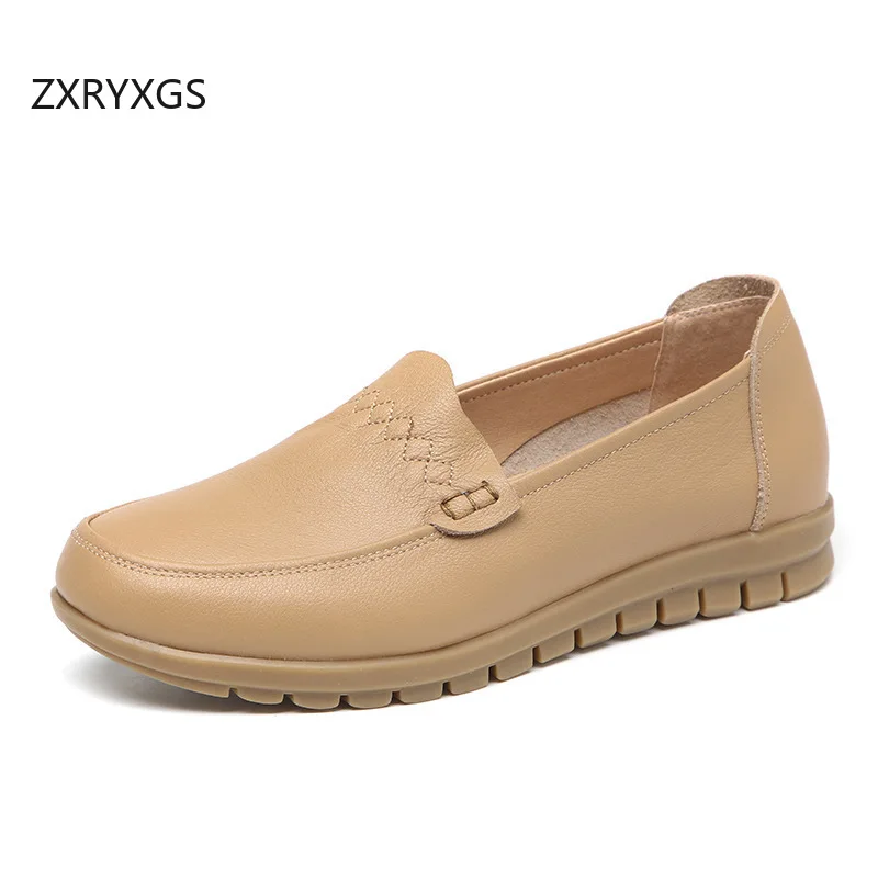 ZXRYXGS Soft Top Cowhide Women's Flat Shoes 2026 Large Size Soft Wear Non-slip Cow Tendon Sole Mom's Flats Fashion Casual Shoes