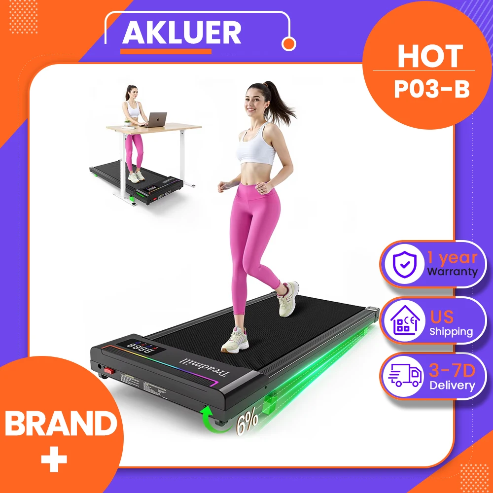 Akluer P03-B Brushless Treadmill with 6% Incline, 2.5HP Quiet Motor, 0.6-4MPH Speed, 38x88cm Running Area, 150kg Max Load, LED Display & Dual Remote Control, Local Delivery