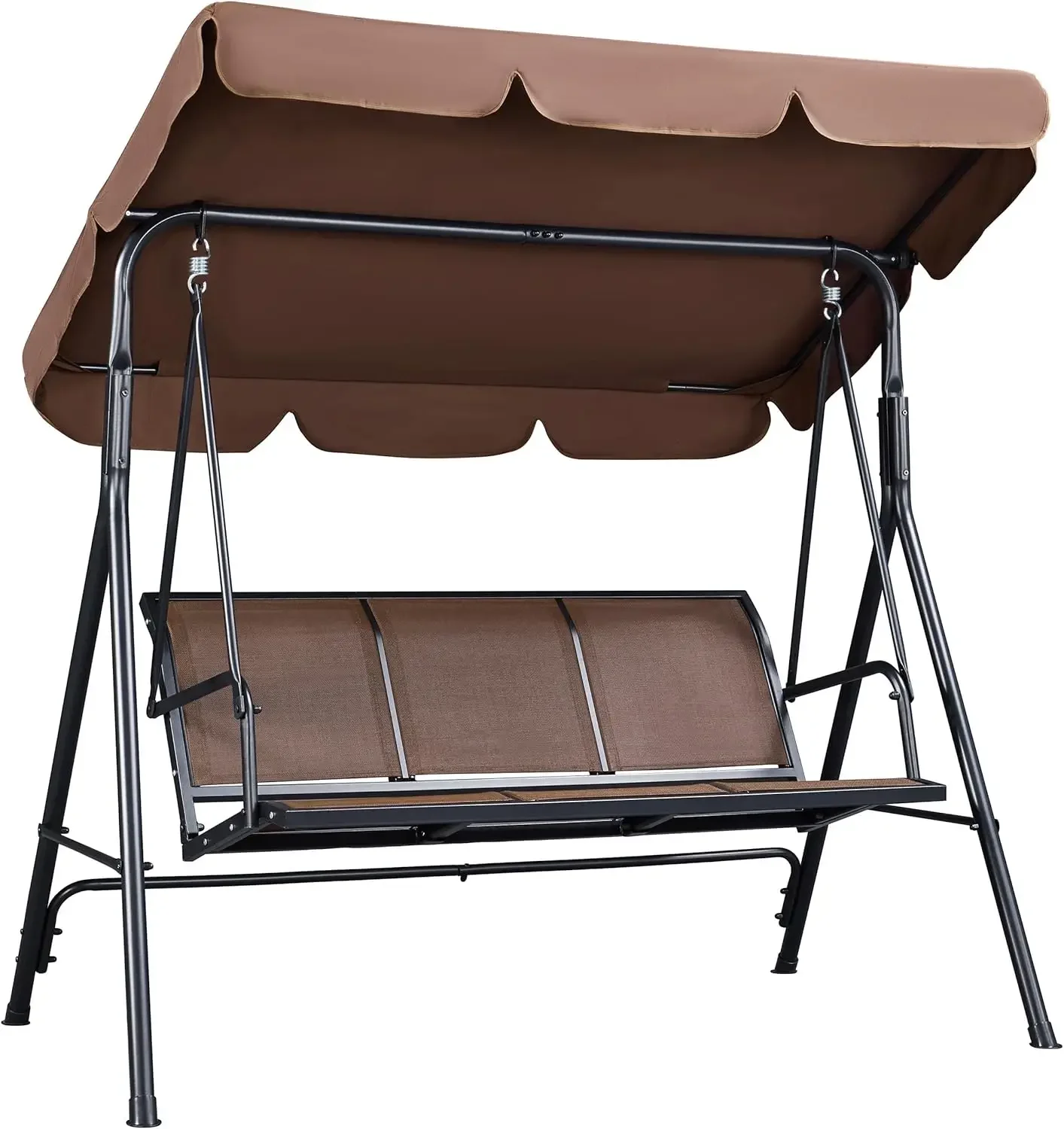 

Outdoor Porch Swing Chair for Adults, 3-Seat Patio Hanging Swing w/Adjustable Canopy, Armrests, Porch Swing Sets w/Stand,