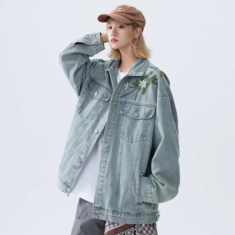 

Autumn American high street embroidered denim jacket for girls, trendy loose ins versatile jacket