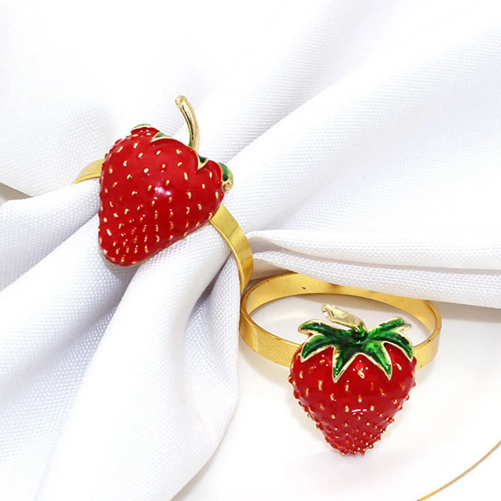 

2Pcs Strawberry Shape Napkin Buckles Fine Details Appearance Tough Reusable Party Decorations Household Napkin Rings