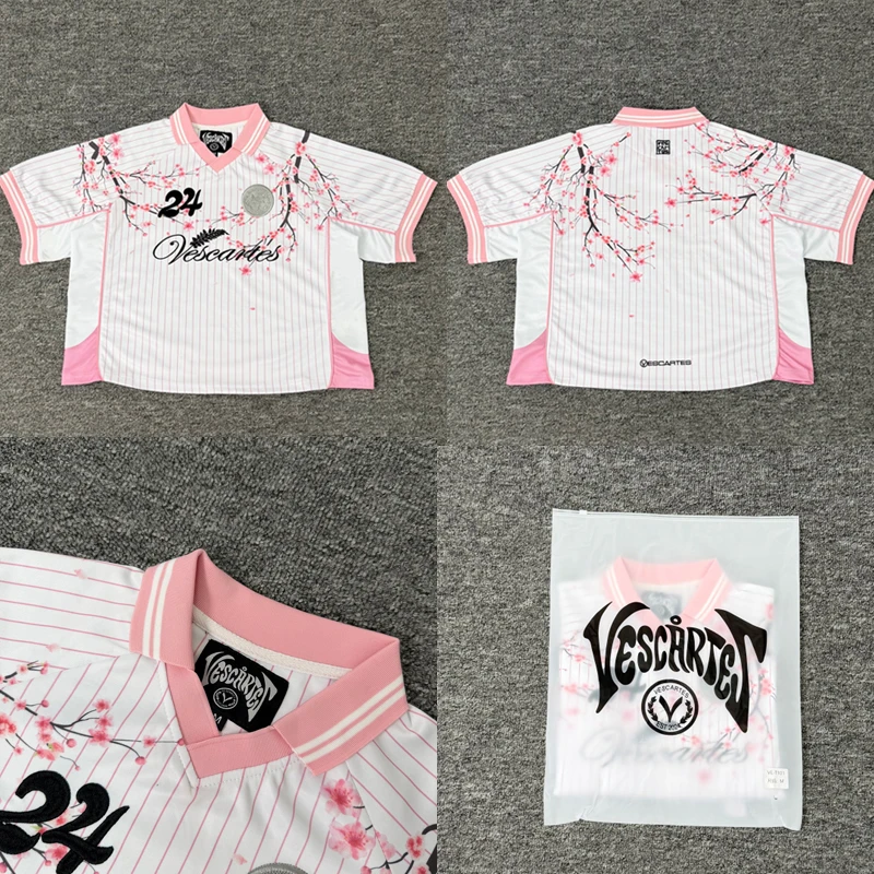 New Summer Comfortable Men Women Cherry Blossom Printed Striped Casual Vescartes T-shirts Sports Couples Tops Stock