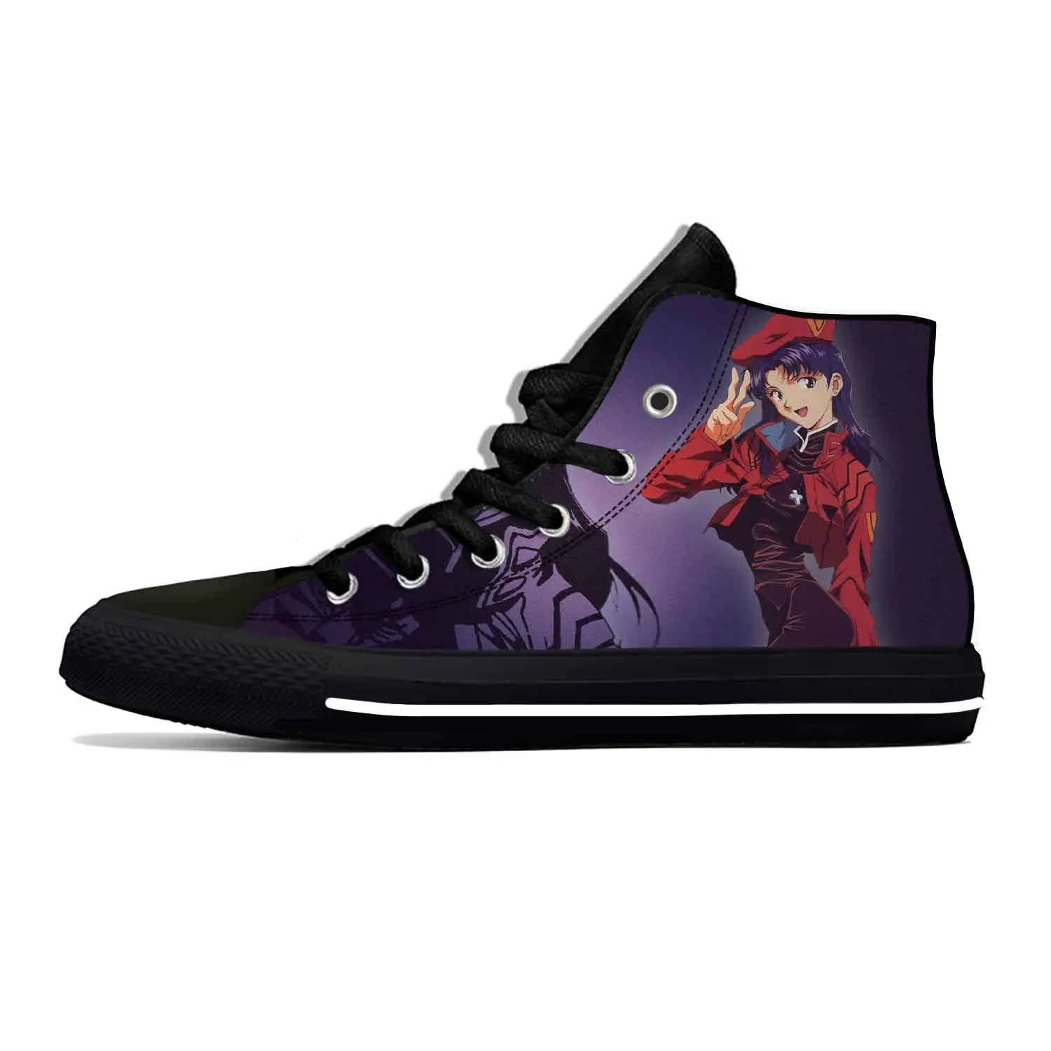 Quente anime japonês dos desenhos animados mangá katsuragi misato sapatos casuais respirável das mulheres dos homens tênis de alta superior leve sapatos de tabuleiro