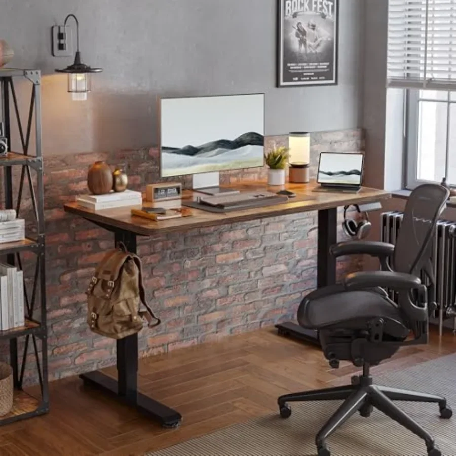 Standing Desk 47 x 24 inch for Home Office, Steel Frame with MDF Top, Black, Electric Height Adjustable with Splice Board