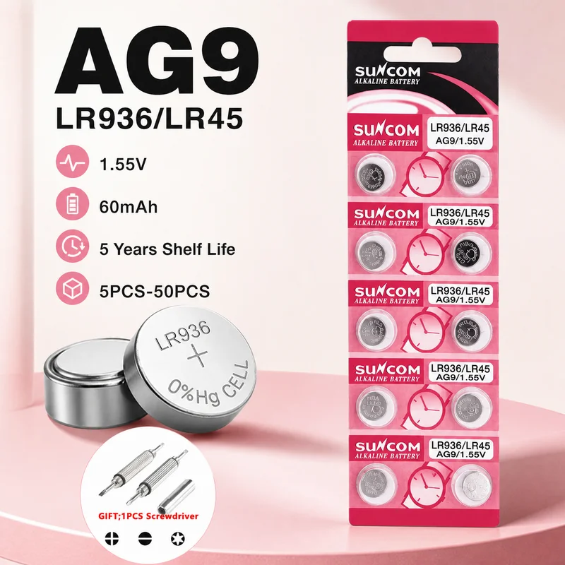 5-50PCS AG9 1.55V 60mAh Button Cell Battery LR936 394 SR936SW CX194 LR45 G9A 194 394A SR936 L936F for Watch Toys Remote