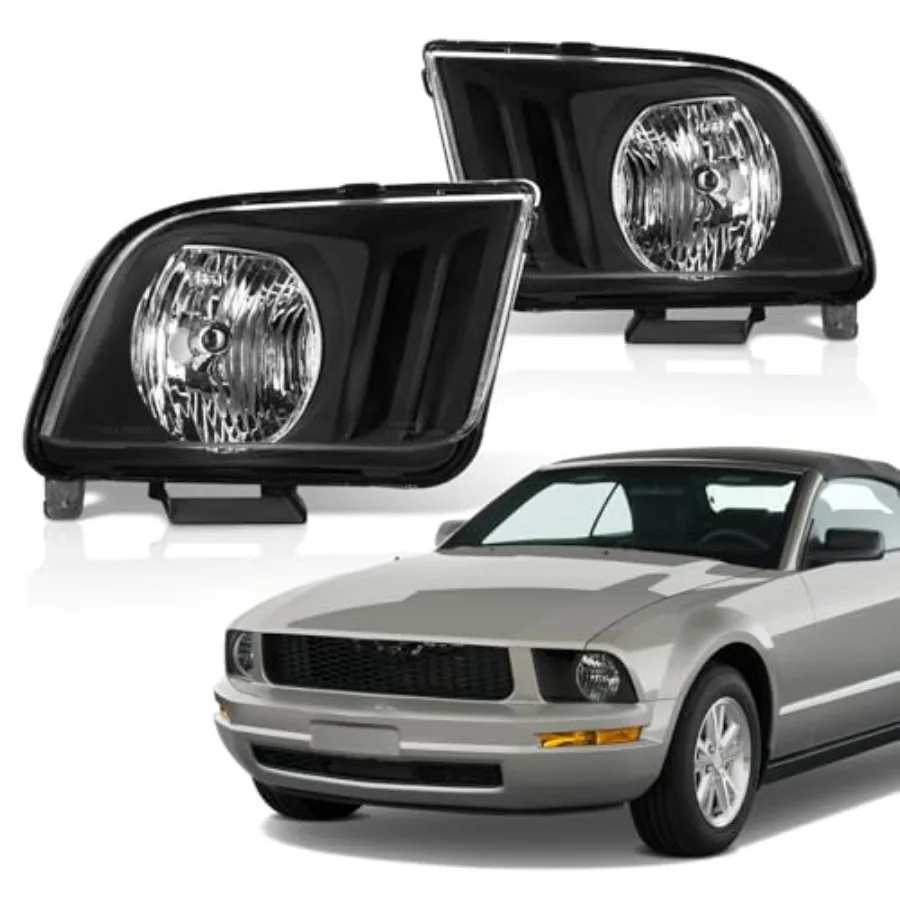 

Headlight Assembly fit for 2005 2006 2007 2008 2009 Ford Mustang Compatible with 05-09 Ford Mustang Headlamp Black Housing Repl
