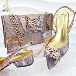 Zapatos de noche elegantes con diseño italiano para mujer, conjunto de bolso y zapatos cómodos de cristal africano, bolso de gran capacidad