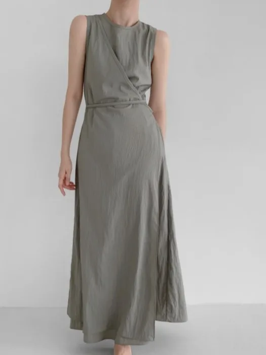 Chic Summer Svel round Ne-Piece Dr Cravatta in vita snellente Colore puro Lungo Dr Versatile Design semplice Casual Dr