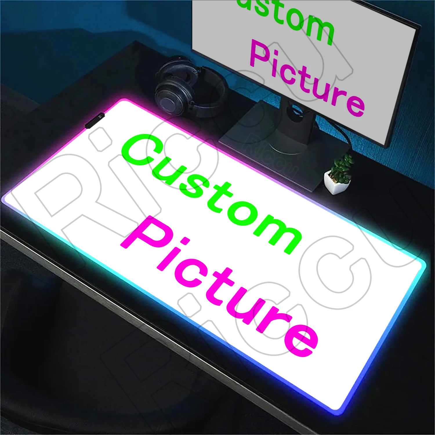Computer Gaming Table Mats HD Custom RGB Mousepad LED Light Luminescence Mice Carpet XXL Large Mouse Pad Gamers DIY My Own Image