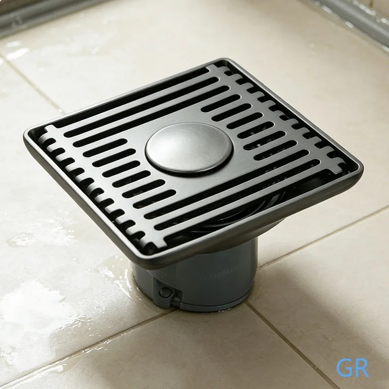 Matte Black Square Floor Drain Bathroom Anti Odor Insect Quick Drain Floor Drain