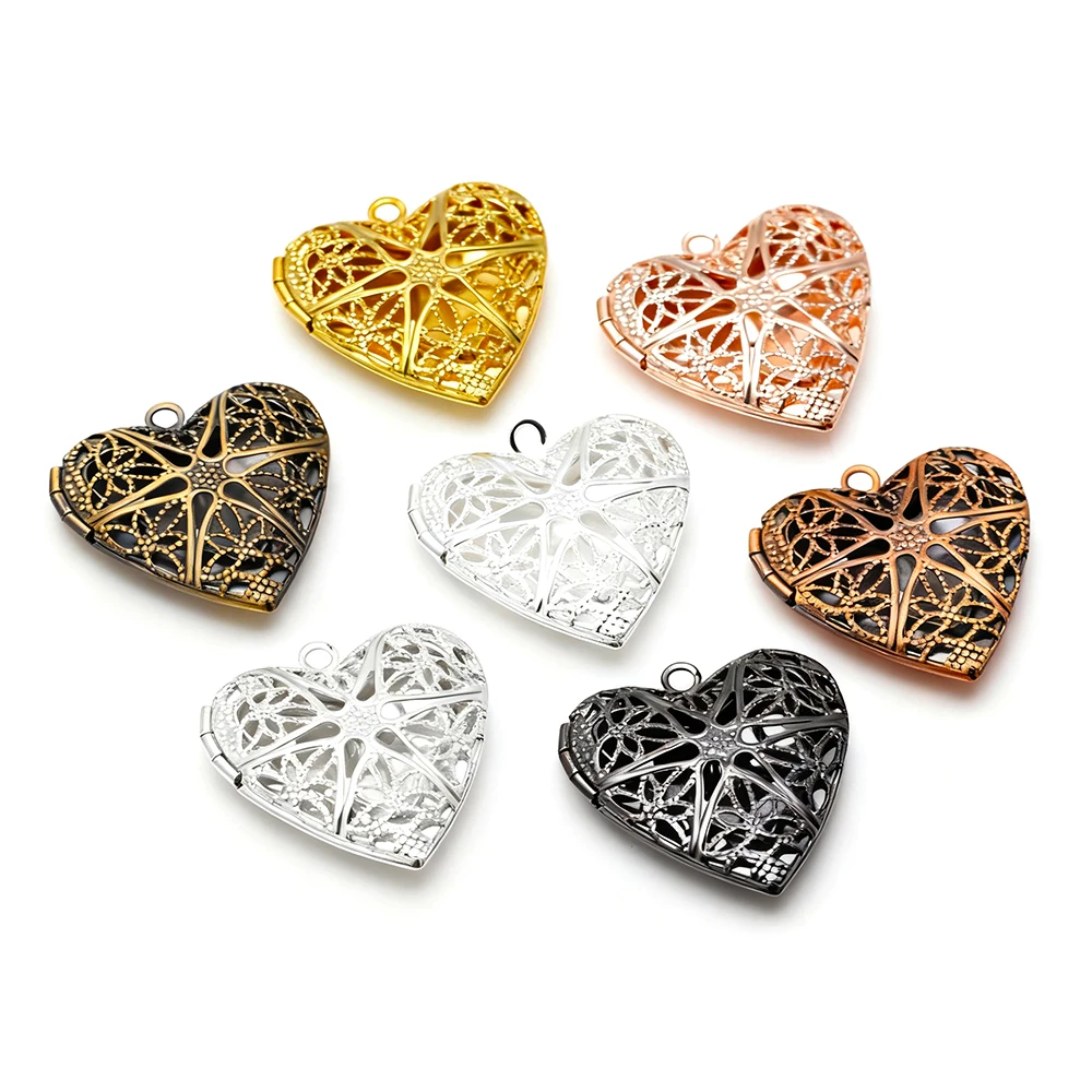 2/5pcs Heart Photo Loclet Box Setting Antique Silver Bronze Rose Gold Color Plated  Cameo Base Blank Tray