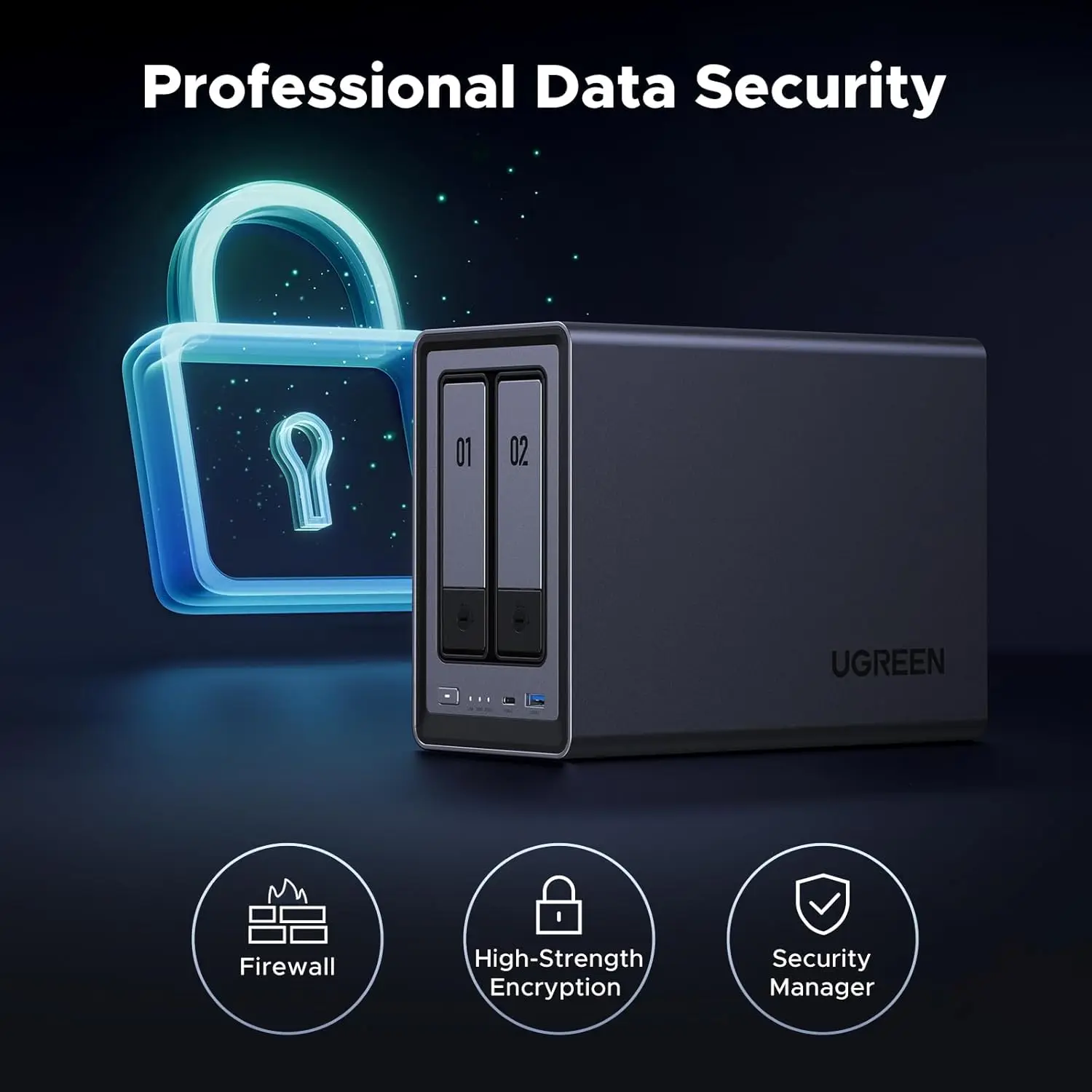 UGREEN NAS DXP2800 2-Bay Desktop NAS، N100 Quad-core CPU، 8GB DDR5 RAM، 2.5GbE، 2 * M.2 NVMe Slots، 4K، (بدون أقراص)