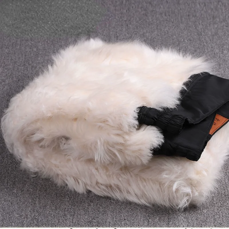Thicken and Keep Warm In Winter Long Wool Sheepskin Pants One Piece of Fur Men's and Women's High Waist Wool Liner Pants