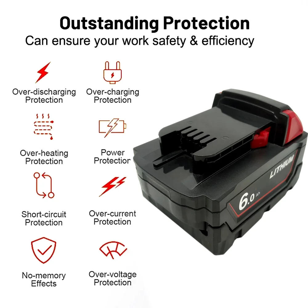 

100% brand new battery For Milwaukee 18V battery 6000mAH high energy battery ,for M18B5 48-11-2402 48-11-2411 48-11-2401 MIL-12A