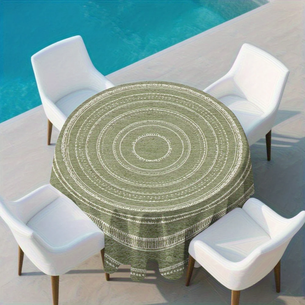 One large round tablecloth, suitable for round tables - elegant olive-colored concentric design